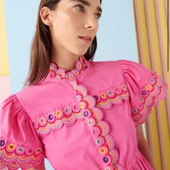 CeliaB Alvis Embroidered Scalloped Midi Dress Fuschia Pink - Tuckernuck - Picture 2 of 5